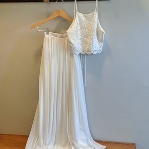 White lace crop and skirt set